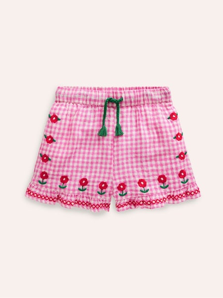 Roz - Pantaloni scurți din bumbac, țesuți cu tiv cu volant Boden, 100% (B46339) | 107 LEI - 126 LEI
