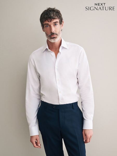 White Slim Fit Signature 100% Cotton Canclini Textured Shirt (B46390) | €80