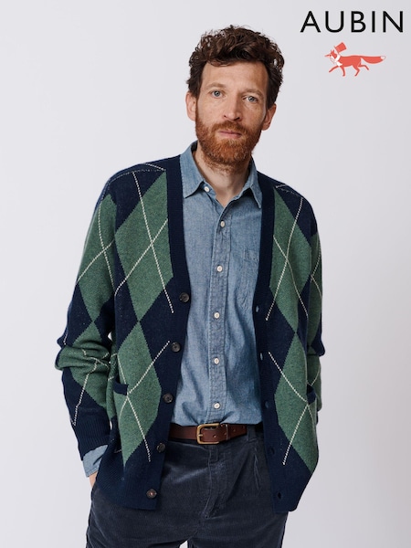 Aubin Navy Claythorpe Argyle Wool Cardigan (B46402) | €121