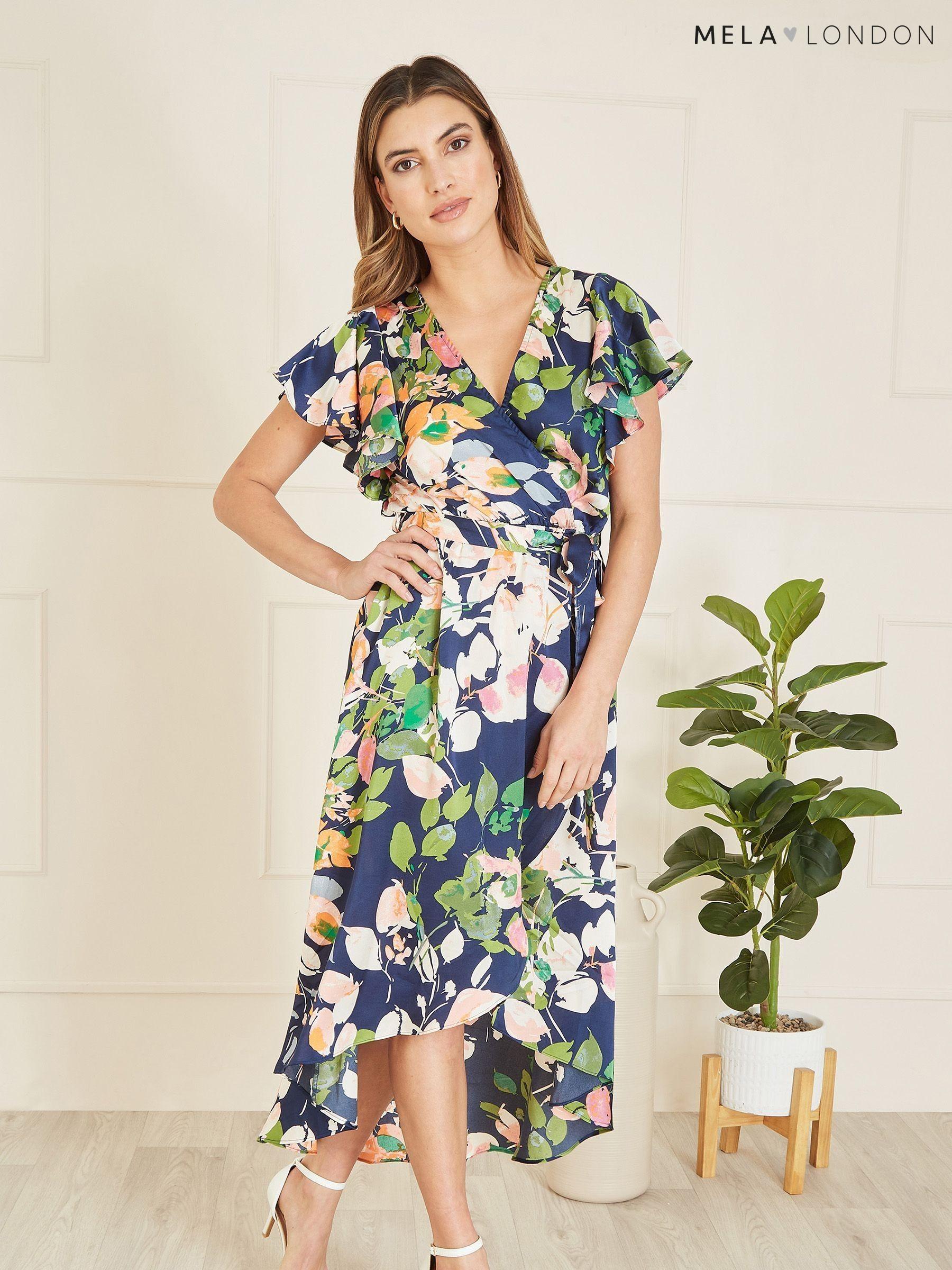 Navy satin wrap dress discount
