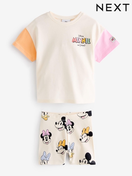 Cream Disney Minnie Mouse 100% Cotton T-Shirt and Cycle Shorts Set (3mths-7yrs) (B46475) | €10 - €13
