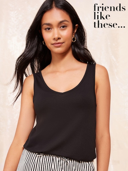 Negru - Friends Like These Fără mâneci Soft Jersey Co Ord Vest (B46600) | 67 LEI