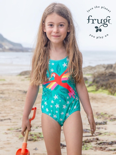 Frugi Blue Tropical Bird Print Swimsuit Made With Recycled Materials (B46658) | 17 € - 18 €