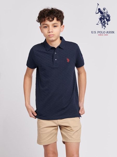 U.S. Polo Assn. Blue Boys 100% Cotton Check Texture Polo Shirt (B46661) | AED262 - AED314