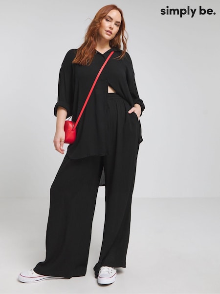 Negru - Simply Be Oversized Crinkle camasa (B46682) | 166 LEI