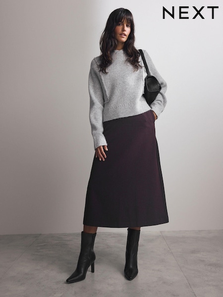 Burgundy Red Warm Handle Midi Skirt (B46697) | AED105
