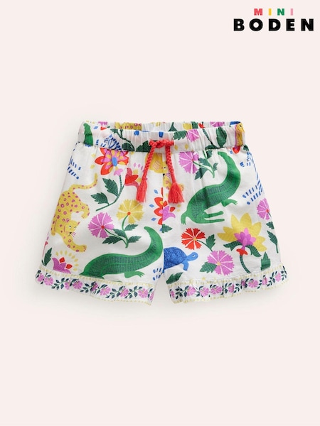 Natural - Pantaloni scurți din bumbac, țesuți cu tiv cu volant Boden, 100% (B46753) | 107 LEI - 126 LEI