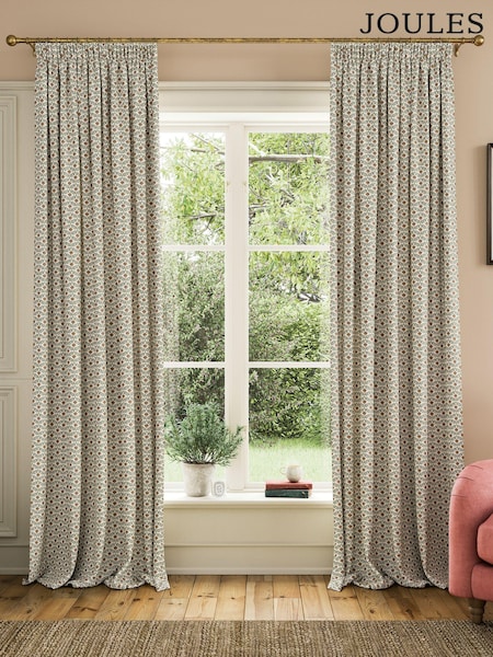 Joules Creme/Green Floral Foulard Lined Pencil Pleat Pencil Pleat Curtains (B46766) | OMR38 - OMR60