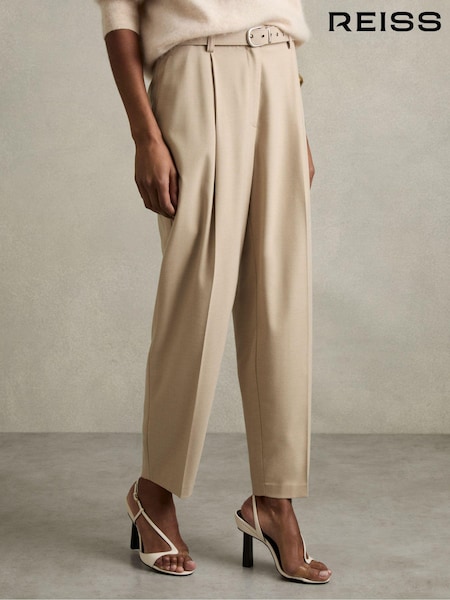 Reiss Neutral Freja Petite Tapered Belted Trousers (B46791) | €195