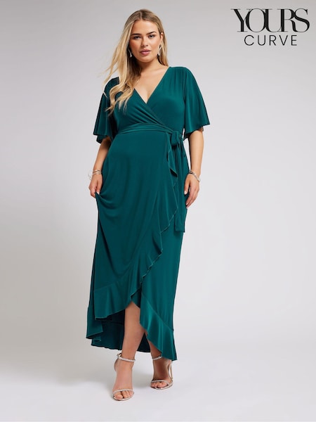 Зеленый - Yours Curve YOURS LONDON Ruffle Hem Wrap Dress (B46834) | €66
