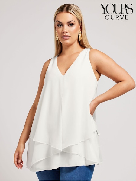 Yours Curve White London Layered Sleeveless Blouse (B46870) | 158 QAR