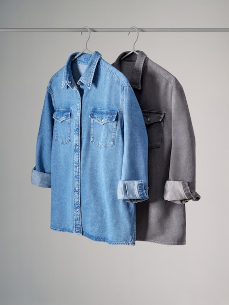 The Set Mid Blue/Washed Black 2 Pack Denim Shirts (B46923) | ₪176