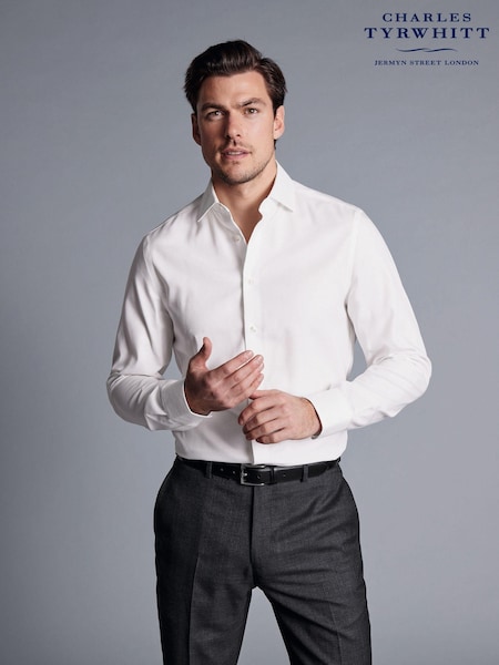 Weiß - Charles Tyrwhitt Slim-Fit bügelfreies Leinen-Hemd aus Baumwolle (B46924) | 100 €