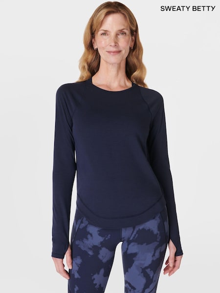 Sweaty Betty Navy Blue Breathe Easy Sleeve Top (B46932) | ₪327