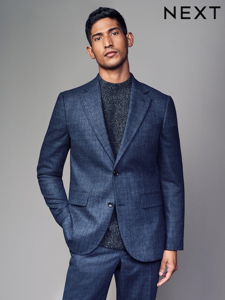 Blue Slim Fit Brushed Check Suit Jacket (B46936) | AED249