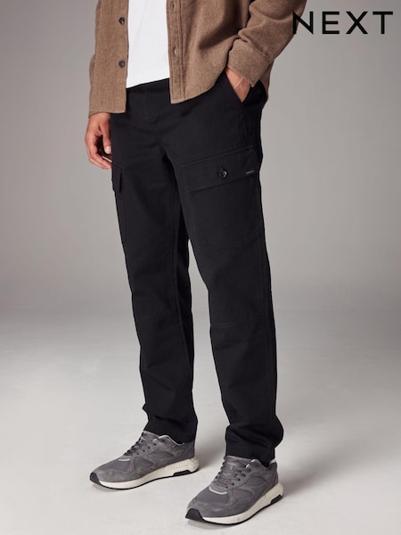 Black Regular Fit 100% Cotton Utility Pocket Cargo Trousers (B46943) | €43