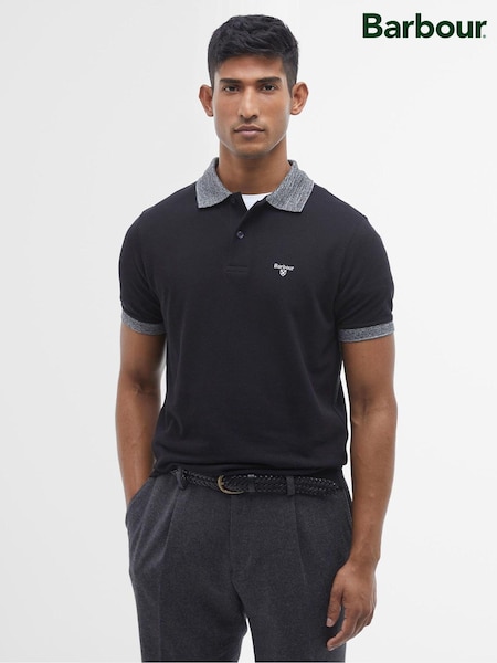 Barbour® Black Marlton Contrast Collar 100% Cotton Polo Shirt (B47051) | 222 QAR