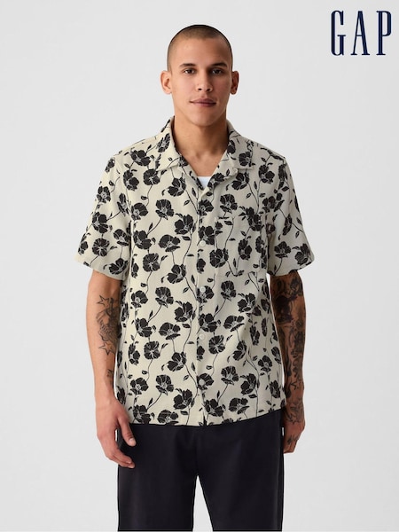 Gap Neutral/Black Textured Resort Short Sleeve Shirt (B47107) | €23