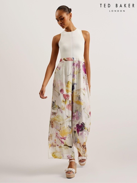 Ted Baker White Tirsso Rib Knit Bodice Mockable Jumpsuit (B47204) | €140
