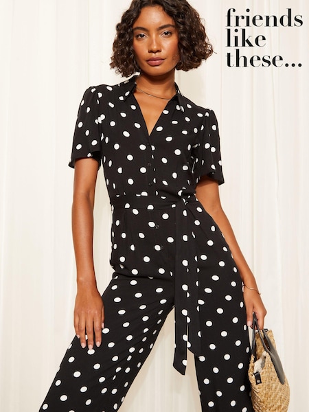 Friends Like These Black Collar Button Through Culotte Jumpsuit (B47383) | 119 QAR