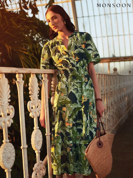 Monsoon Black 100% Cotton Print Carmina Dress (B47394) | €51