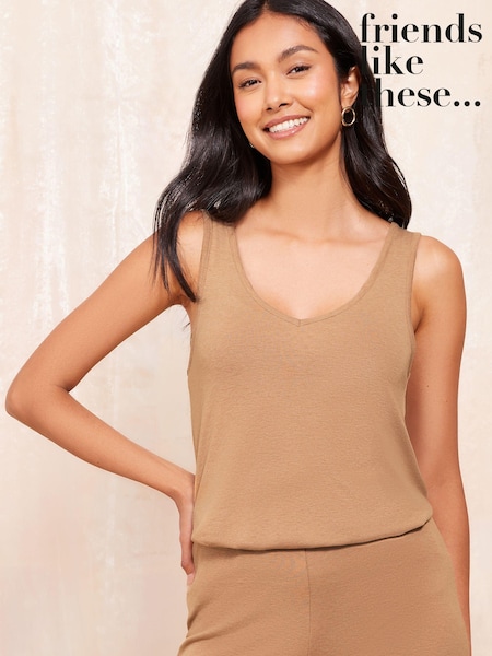 Cămilă - Friends Like These Fără mâneci Soft Jersey Co Ord Vest (B47445) | 67 LEI