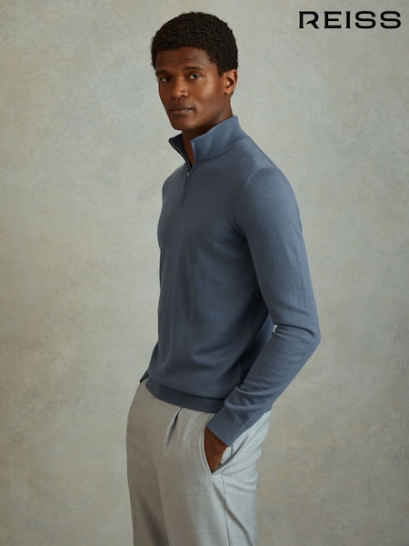 Reiss Airforce Blue Maxwell Merino Wool Half-Zip Polo Shirt (B47494) | €84