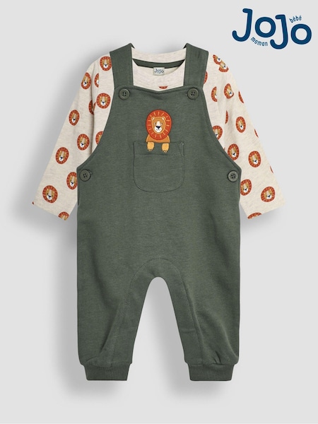 JoJo Maman Bébé Khaki Green Lion Appliqué Pocket Dungarees and Top Set (B47555) | €45