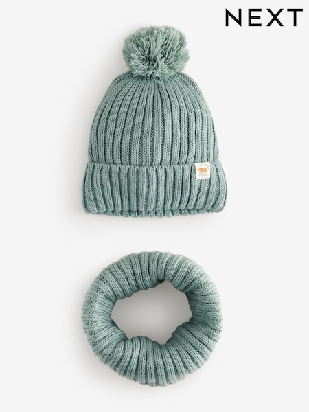 Sage Green Knitted Pom Hat and Snood Set (1-10yrs) (B47562) | ₪50 - ₪59