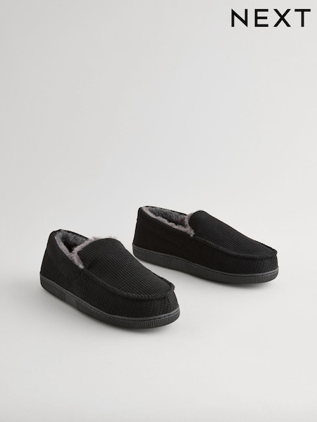 Black Faux Fur Lined Apron Slippers (B47586) | $30