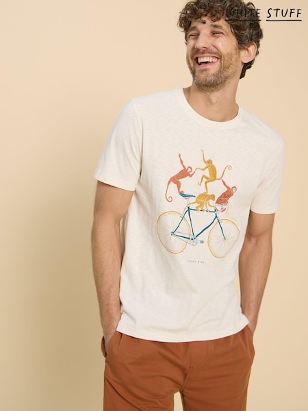 White Stuff White Monkey On A Bike Graphic 100% Cotton T-Shirt (B47593) | 107 SAR