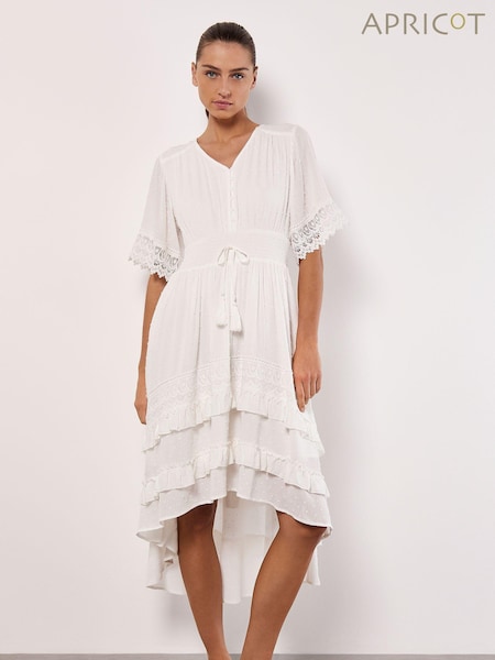 Apricot White Dobby Ruffle Tiered Mini Dress (B47746) | €31