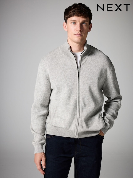 Svetlo siva - Regular Fit 100% Cotton Premium Zip-Through Jumper (B47784) | € 48