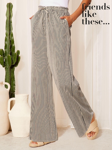 Alb - Friends Like These Material Evazat încrețit Jersey Printed Elastic Waist Pantaloni (B47788) | 142 LEI