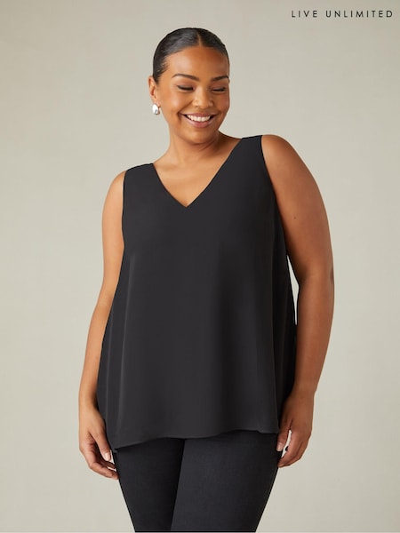 Live Unlimited Black Curve Chiffon Layered Swing Vest Top (B47846) | €24