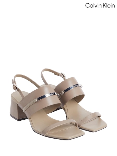 Calvin Klein Brown Leather Metal Bar Heel Sandals (B47923) | €79