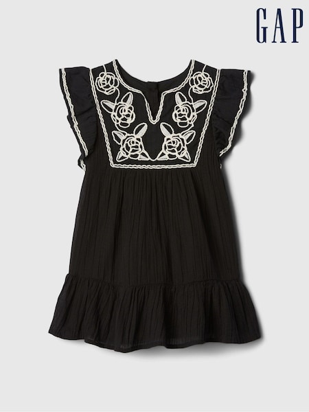 Gap Black Embroidered Flutter Sleeve Dress (12mths-5yrs) (B47952) | €19.50