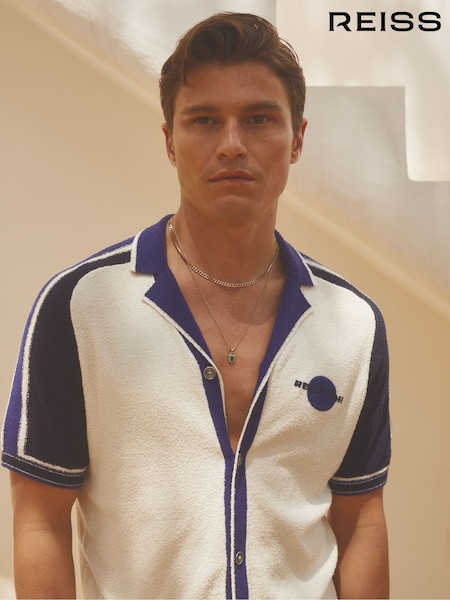 Reiss White/Blue Vevo Reiss | Ché Towelling Cuban Collar Shirt (B47989) | 941 QAR