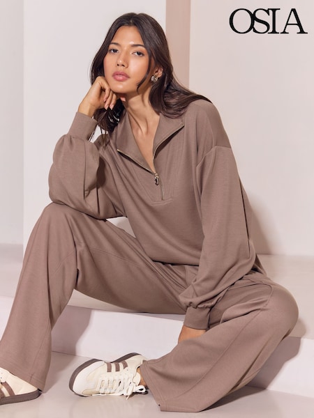 Бежево-коричневий - Osia 1/4 Zip Modal Sweat Top