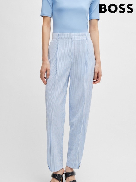 BOSS Blue Relaxed Fit Trousers in Striped Stretch-Cotton Seersucker (B48029) | €108