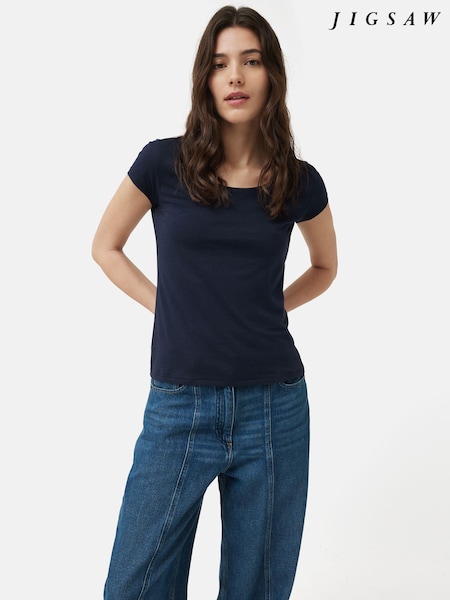 Marineblau/blau - Jigsaw 100% Cotton Scoop Neck T-Shirt (B48071) | 54 €
