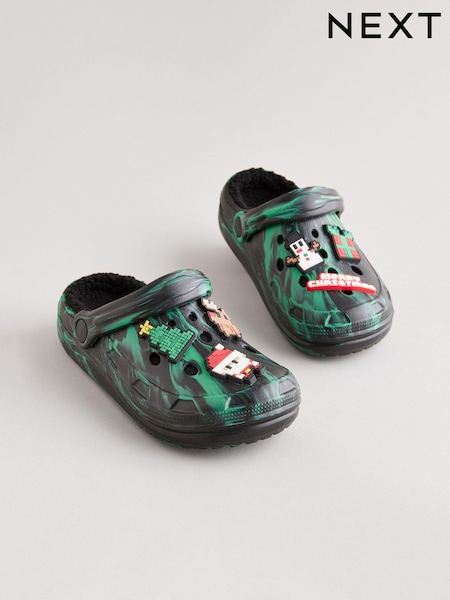 Black Marble Christmas Slipper Clogs (B48248) | AED49 - AED60