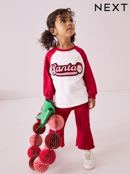 Red Santa Long Sleeve 100% Cotton T-Shirt and Flare Leggings Set (3mths-7yrs) (B48249) | €7 - €9