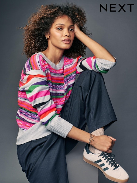Pink Stripe Soft Touch Pattern Knitted Cosy Crew Neck Jumper (B48292) | €21