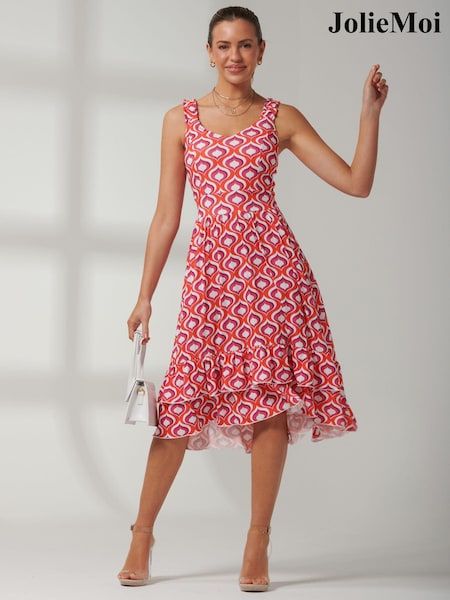 Jolie Moi Orange Floral Printed Midi Sundress (B48354) | € 43