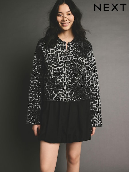 Animal Leopardgrau - Patterned Button Through Knitted Cardigan Jacket (B48391) | 14 €