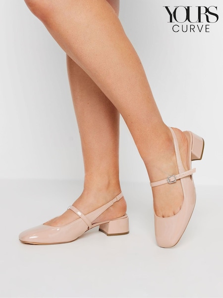 Naravni - Yours Curve Patent Mary Jane Slingback Heels In Extra Wide EEE Fit (B48392) | € 25