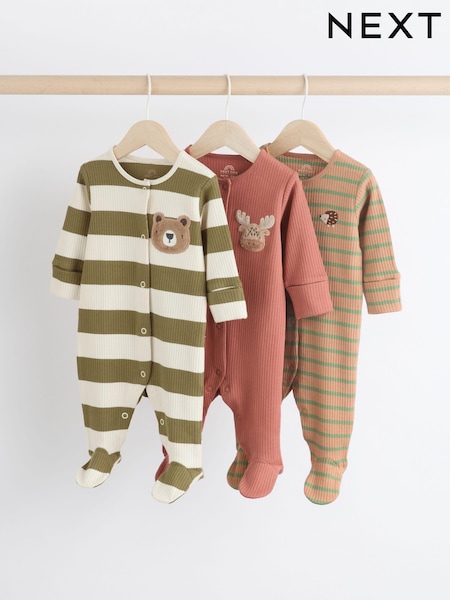 Rjava/kaki - Baby Sleepsuits 3 Pack (0mths-2yrs) (B48427) | € 18 - € 21