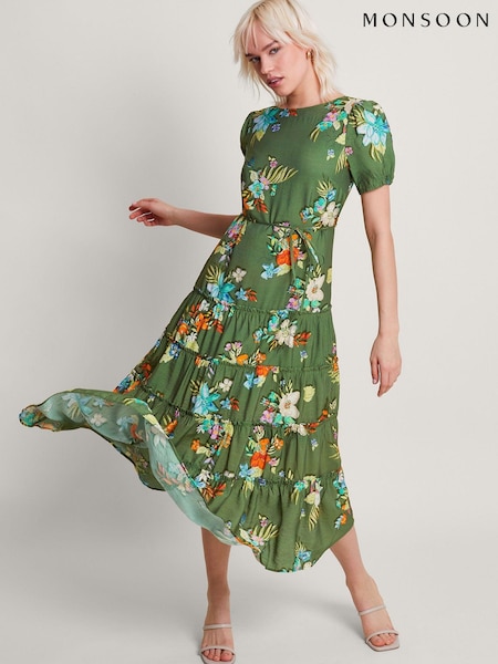 Monsoon Green Zafia Tiered Dress (B48442) | €79