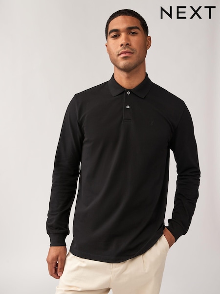 Black Long Sleeve Pique Polo Shirt (B48507) | €25